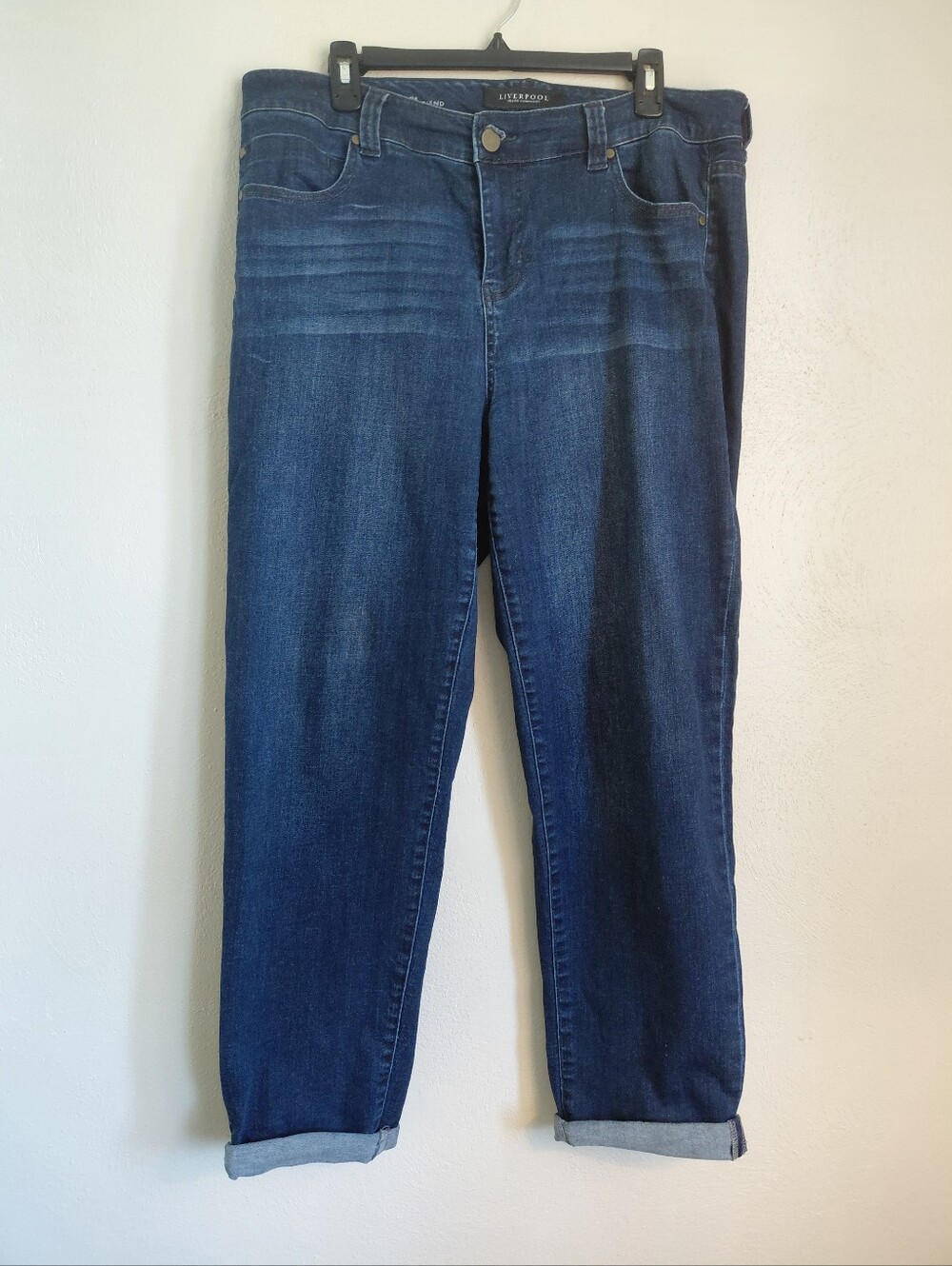 Liverpool Women’s Slim Boyfriend Cuffed Jeans in Dark Blue Wash Sz 16W